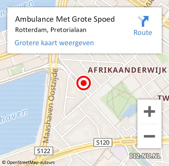Locatie op kaart van de 112 melding: Ambulance Met Grote Spoed Naar Rotterdam, Pretorialaan op 11 februari 2024 15:47