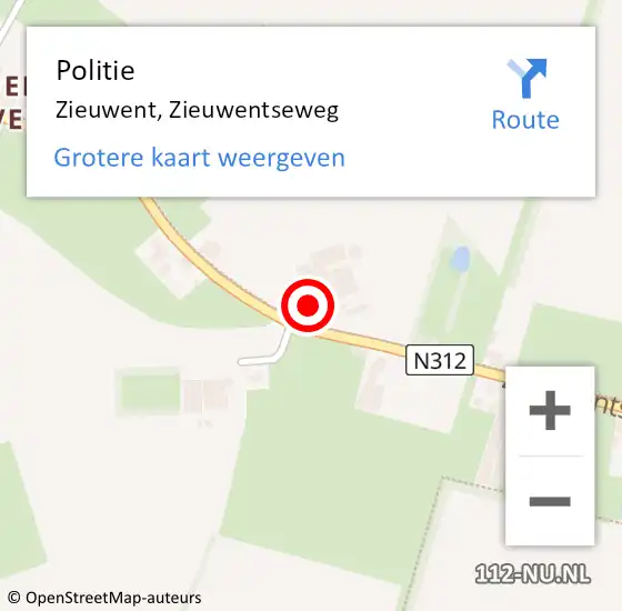 Locatie op kaart van de 112 melding: Politie Zieuwent, Zieuwentseweg op 11 februari 2024 17:23