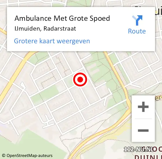 Locatie op kaart van de 112 melding: Ambulance Met Grote Spoed Naar IJmuiden, Radarstraat op 11 februari 2024 18:42