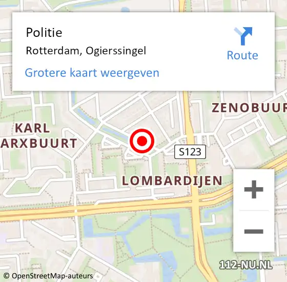 Locatie op kaart van de 112 melding: Politie Rotterdam, Ogierssingel op 11 februari 2024 19:00