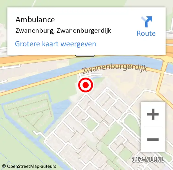 Locatie op kaart van de 112 melding: Ambulance Zwanenburg, Zwanenburgerdijk op 11 februari 2024 19:14