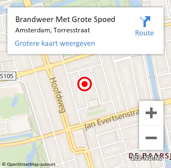 Locatie op kaart van de 112 melding: Brandweer Met Grote Spoed Naar Amsterdam, Torresstraat op 11 februari 2024 20:17