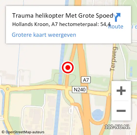 Locatie op kaart van de 112 melding: Trauma helikopter Met Grote Spoed Naar Hollands Kroon, A7 hectometerpaal: 54,4 op 11 februari 2024 20:20