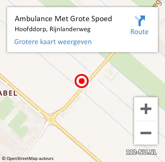 Locatie op kaart van de 112 melding: Ambulance Met Grote Spoed Naar Hoofddorp, Rijnlanderweg op 11 februari 2024 20:23