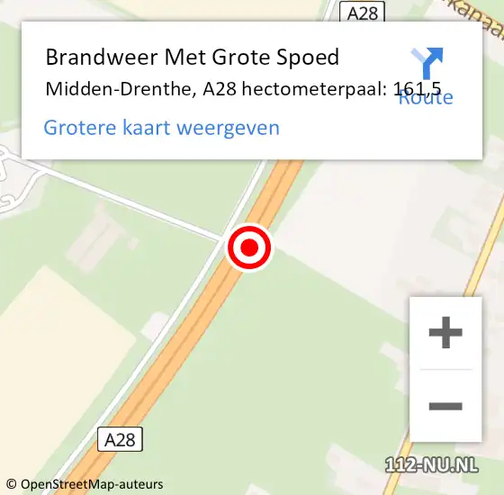 Locatie op kaart van de 112 melding: Brandweer Met Grote Spoed Naar Midden-Drenthe, A28 hectometerpaal: 161,5 op 11 februari 2024 20:23