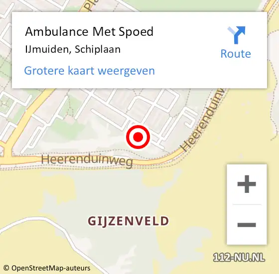 Locatie op kaart van de 112 melding: Ambulance Met Spoed Naar IJmuiden, Schiplaan op 11 februari 2024 22:54