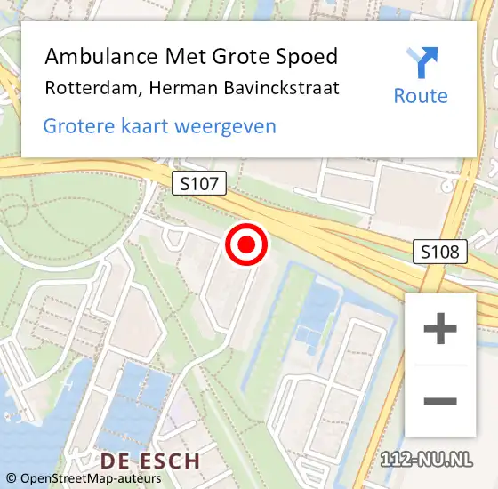 Locatie op kaart van de 112 melding: Ambulance Met Grote Spoed Naar Rotterdam, Herman Bavinckstraat op 11 februari 2024 23:23