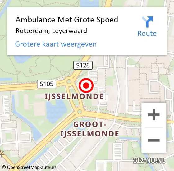 Locatie op kaart van de 112 melding: Ambulance Met Grote Spoed Naar Rotterdam, Leyerwaard op 11 februari 2024 23:25