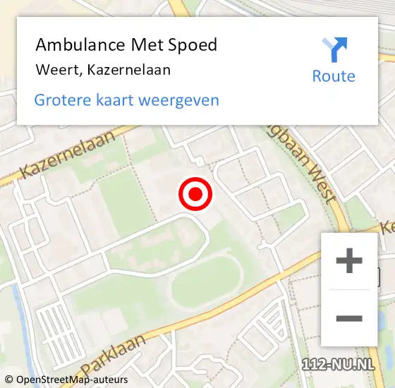 Locatie op kaart van de 112 melding: Ambulance Met Spoed Naar Weert, Kazernelaan op 12 februari 2024 00:43