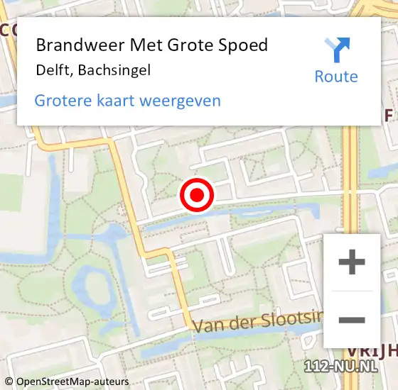 Locatie op kaart van de 112 melding: Brandweer Met Grote Spoed Naar Delft, Bachsingel op 12 februari 2024 00:48