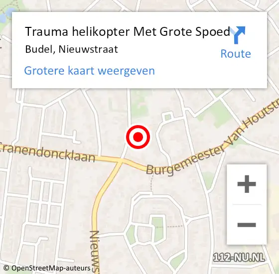 Locatie op kaart van de 112 melding: Trauma helikopter Met Grote Spoed Naar Budel, Nieuwstraat op 12 februari 2024 02:58