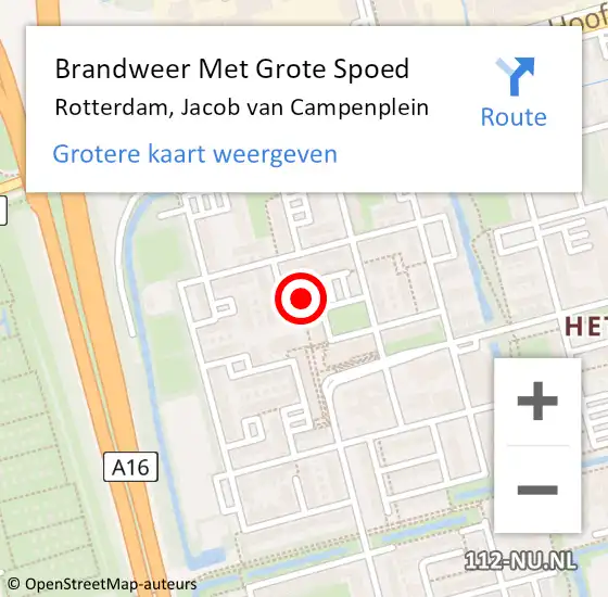Locatie op kaart van de 112 melding: Brandweer Met Grote Spoed Naar Rotterdam, Jacob van Campenplein op 12 februari 2024 03:00
