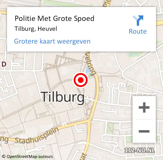 Locatie op kaart van de 112 melding: Politie Met Grote Spoed Naar Tilburg, Heuvel op 12 februari 2024 03:50