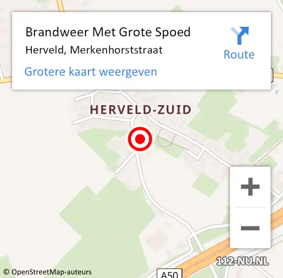 Locatie op kaart van de 112 melding: Brandweer Met Grote Spoed Naar Herveld, Merkenhorststraat op 12 februari 2024 09:31