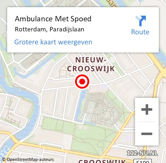 Locatie op kaart van de 112 melding: Ambulance Met Spoed Naar Rotterdam, Paradijslaan op 12 februari 2024 09:46