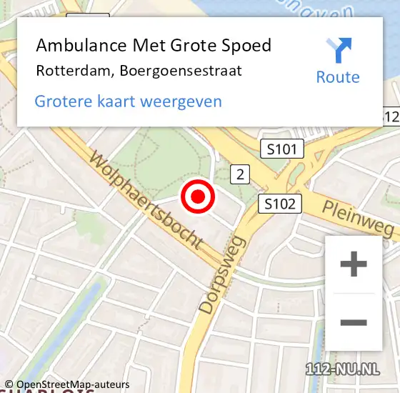 Locatie op kaart van de 112 melding: Ambulance Met Grote Spoed Naar Rotterdam, Boergoensestraat op 12 februari 2024 10:18