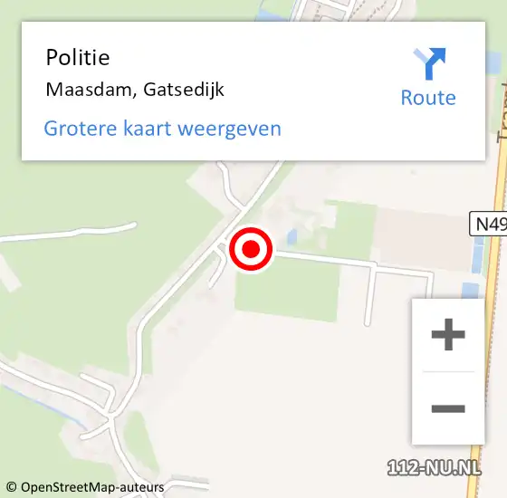 Locatie op kaart van de 112 melding: Politie Maasdam, Gatsedijk op 12 februari 2024 10:48