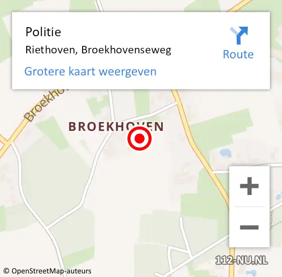 Locatie op kaart van de 112 melding: Politie Riethoven, Broekhovenseweg op 12 februari 2024 11:32