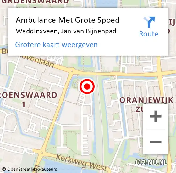 Locatie op kaart van de 112 melding: Ambulance Met Grote Spoed Naar Waddinxveen, Jan van Bijnenpad op 12 februari 2024 12:36