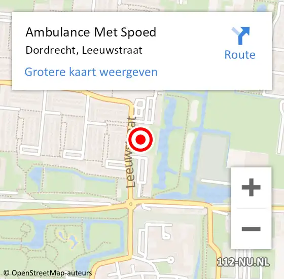 Locatie op kaart van de 112 melding: Ambulance Met Spoed Naar Dordrecht, Leeuwstraat op 12 februari 2024 12:51