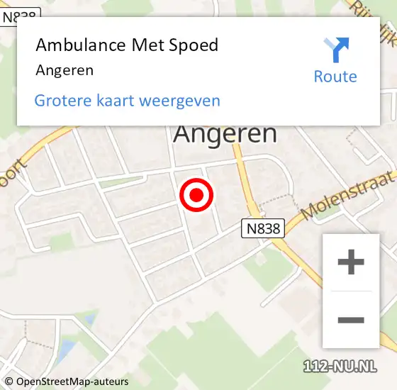 Locatie op kaart van de 112 melding: Ambulance Met Spoed Naar Angeren op 12 februari 2024 15:29