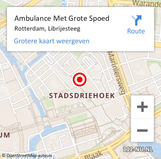 Locatie op kaart van de 112 melding: Ambulance Met Grote Spoed Naar Rotterdam, Librijesteeg op 12 februari 2024 15:57
