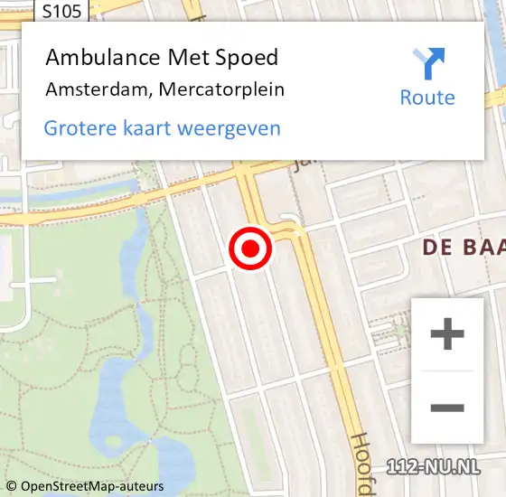 Locatie op kaart van de 112 melding: Ambulance Met Spoed Naar Amsterdam, Mercatorplein op 12 februari 2024 16:21