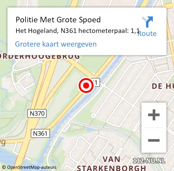 Locatie op kaart van de 112 melding: Politie Met Grote Spoed Naar Het Hogeland, N361 hectometerpaal: 1,1 op 12 februari 2024 16:32