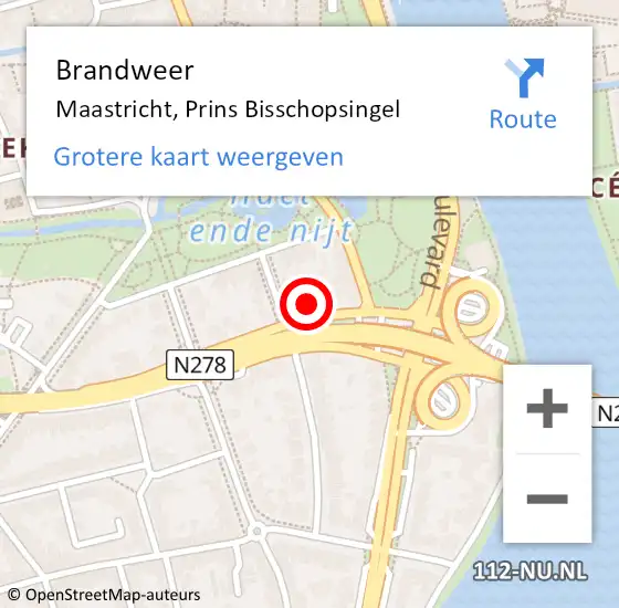 Locatie op kaart van de 112 melding: Brandweer Maastricht, Prins Bisschopsingel op 12 februari 2024 17:59