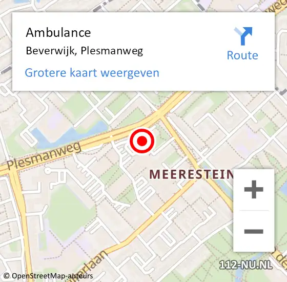 Locatie op kaart van de 112 melding: Ambulance Beverwijk, Plesmanweg op 12 februari 2024 18:44