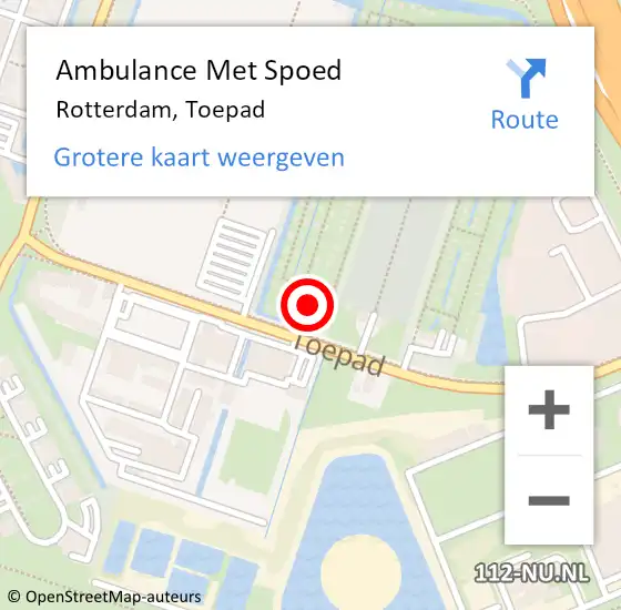 Locatie op kaart van de 112 melding: Ambulance Met Spoed Naar Rotterdam, Toepad op 12 februari 2024 19:13
