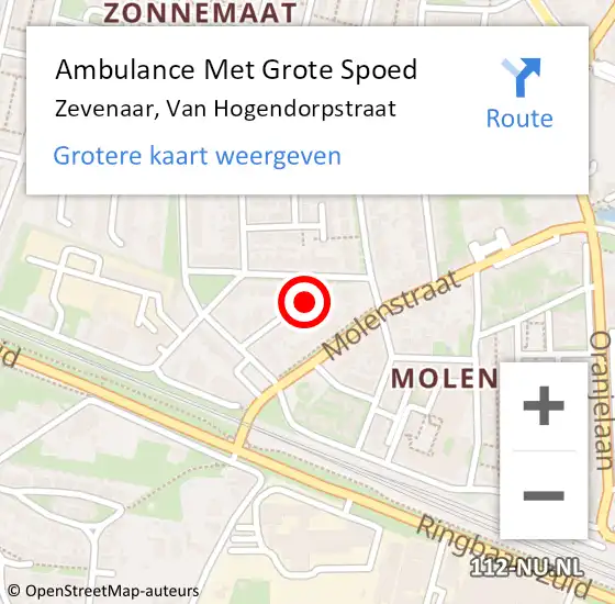 Locatie op kaart van de 112 melding: Ambulance Met Grote Spoed Naar Zevenaar, Van Hogendorpstraat op 25 september 2014 16:27