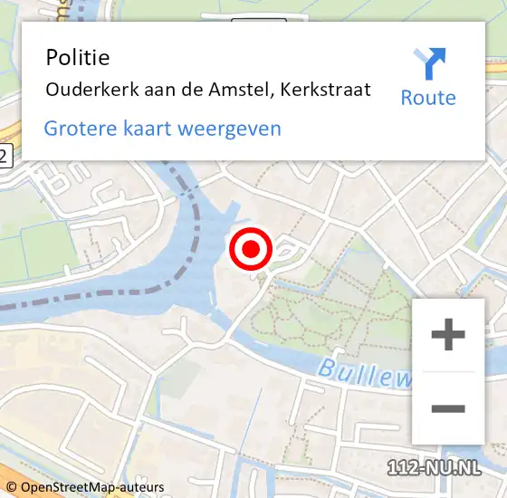 Locatie op kaart van de 112 melding: Politie Ouderkerk aan de Amstel, Kerkstraat op 12 februari 2024 20:19