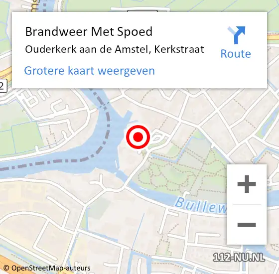 Locatie op kaart van de 112 melding: Brandweer Met Spoed Naar Ouderkerk aan de Amstel, Kerkstraat op 12 februari 2024 20:36