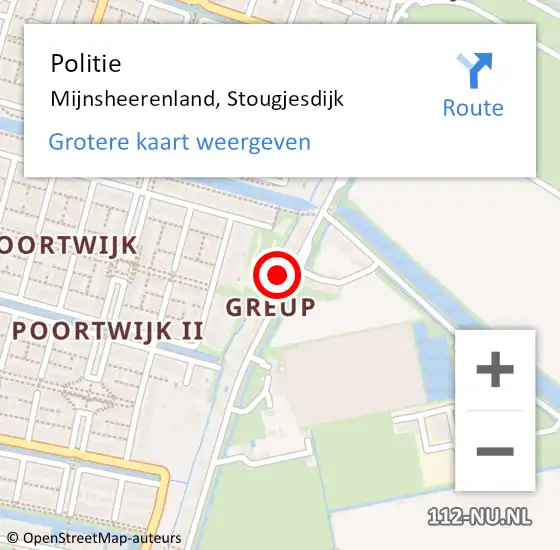 Locatie op kaart van de 112 melding: Politie Mijnsheerenland, Stougjesdijk op 12 februari 2024 20:47