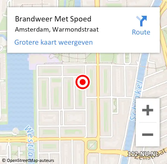 Locatie op kaart van de 112 melding: Brandweer Met Spoed Naar Amsterdam, Warmondstraat op 12 februari 2024 21:09