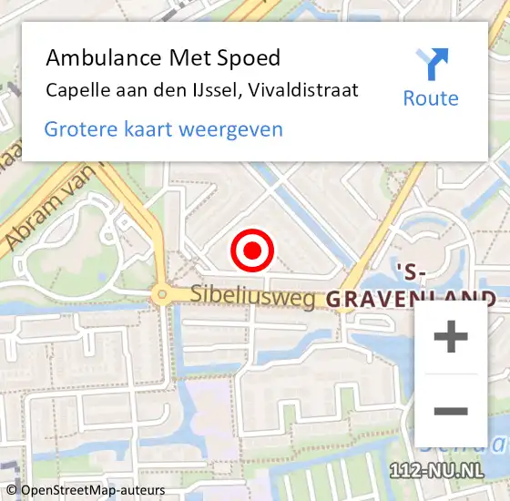 Locatie op kaart van de 112 melding: Ambulance Met Spoed Naar Capelle aan den IJssel, Vivaldistraat op 12 februari 2024 21:11
