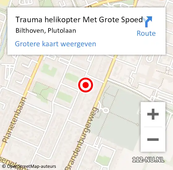 Locatie op kaart van de 112 melding: Trauma helikopter Met Grote Spoed Naar Bilthoven, Plutolaan op 12 februari 2024 22:30