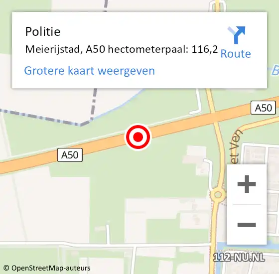 Locatie op kaart van de 112 melding: Politie Meierijstad, A50 hectometerpaal: 116,2 op 12 februari 2024 23:00
