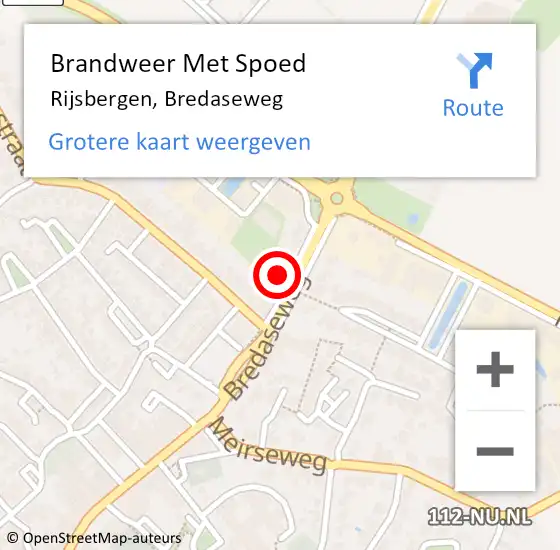 Locatie op kaart van de 112 melding: Brandweer Met Spoed Naar Rijsbergen, Bredaseweg op 13 februari 2024 00:49