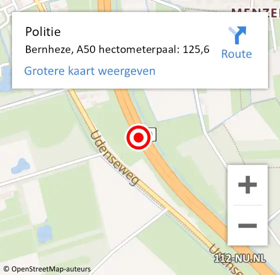 Locatie op kaart van de 112 melding: Politie Bernheze, A50 hectometerpaal: 125,6 op 13 februari 2024 01:23