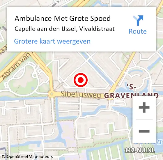 Locatie op kaart van de 112 melding: Ambulance Met Grote Spoed Naar Capelle aan den IJssel, Vivaldistraat op 13 februari 2024 02:22