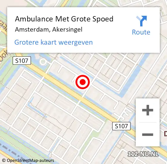 Locatie op kaart van de 112 melding: Ambulance Met Grote Spoed Naar Amsterdam, Akersingel op 13 februari 2024 02:30