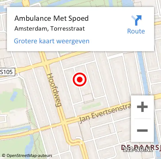 Locatie op kaart van de 112 melding: Ambulance Met Spoed Naar Amsterdam, Torresstraat op 13 februari 2024 04:06