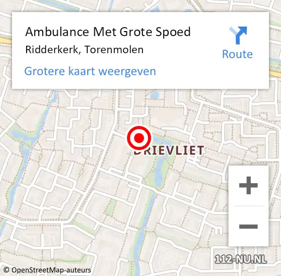 Locatie op kaart van de 112 melding: Ambulance Met Grote Spoed Naar Ridderkerk, Torenmolen op 13 februari 2024 05:38