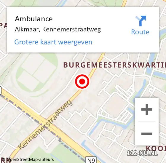 Locatie op kaart van de 112 melding: Ambulance Alkmaar, Kennemerstraatweg op 13 februari 2024 07:22