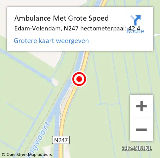 Locatie op kaart van de 112 melding: Ambulance Met Grote Spoed Naar Edam-Volendam, N247 hectometerpaal: 42,4 op 13 februari 2024 08:02
