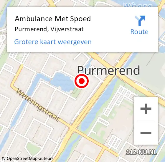 Locatie op kaart van de 112 melding: Ambulance Met Spoed Naar Purmerend, Vijverstraat op 13 februari 2024 08:27