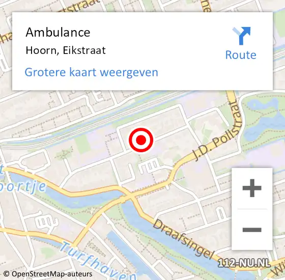 Locatie op kaart van de 112 melding: Ambulance Hoorn, Eikstraat op 13 februari 2024 08:40