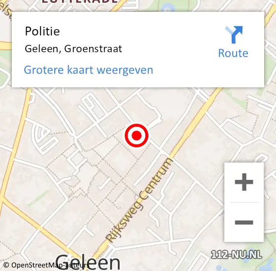 Locatie op kaart van de 112 melding: Politie Geleen, Groenstraat op 13 februari 2024 08:53